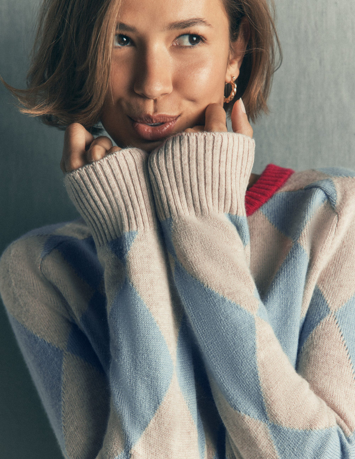 Ariadne Pullover aus Alpaka-Mischung-Blau Argyle - Image 2