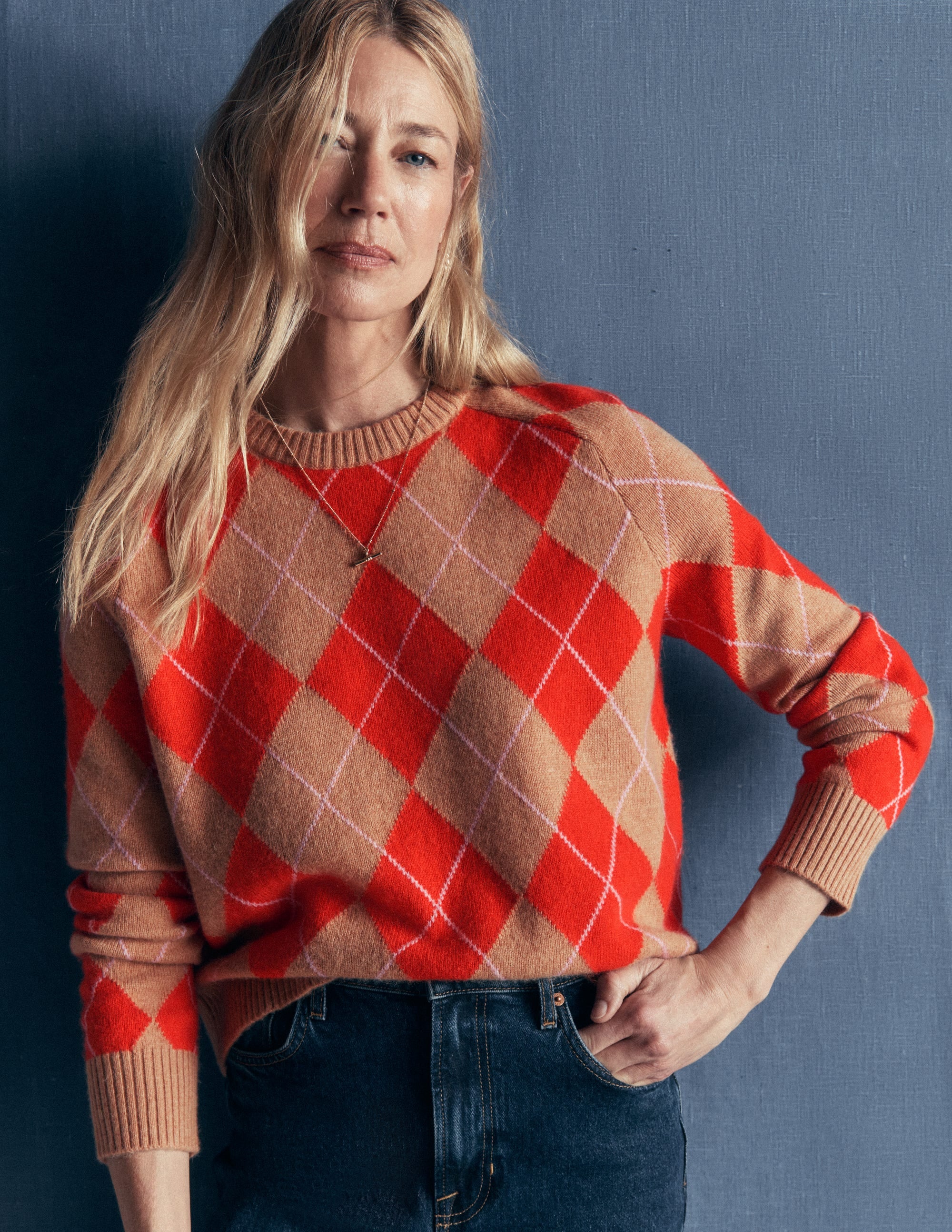 Ariadne Pullover aus Alpaka-Mischung-Orange Argyle - Image 5