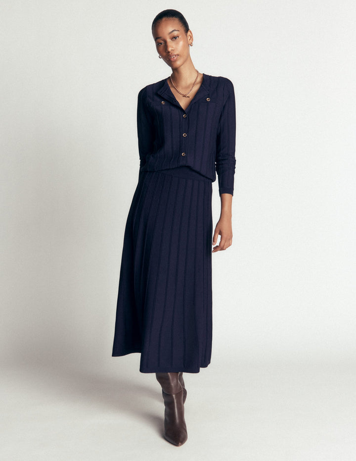 Ottoman Stitch Cardigan-Navy