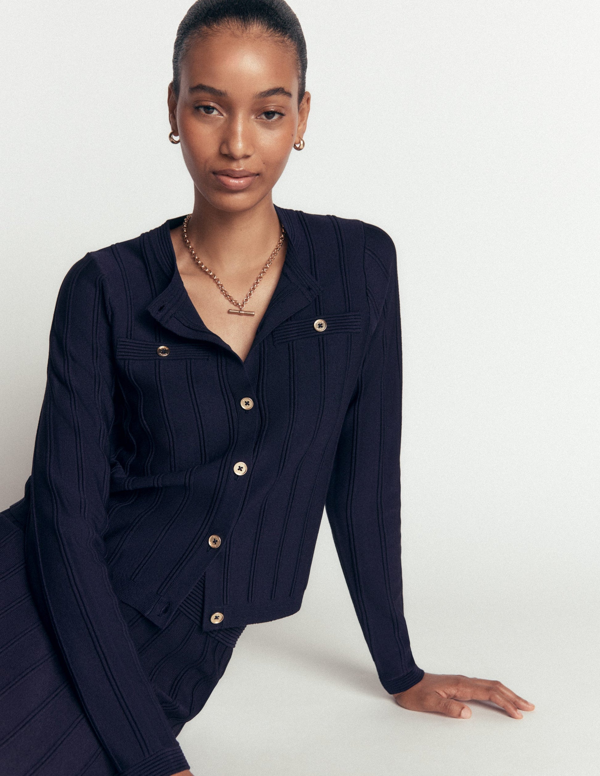 Ottoman Stitch Cardigan-Navy-2