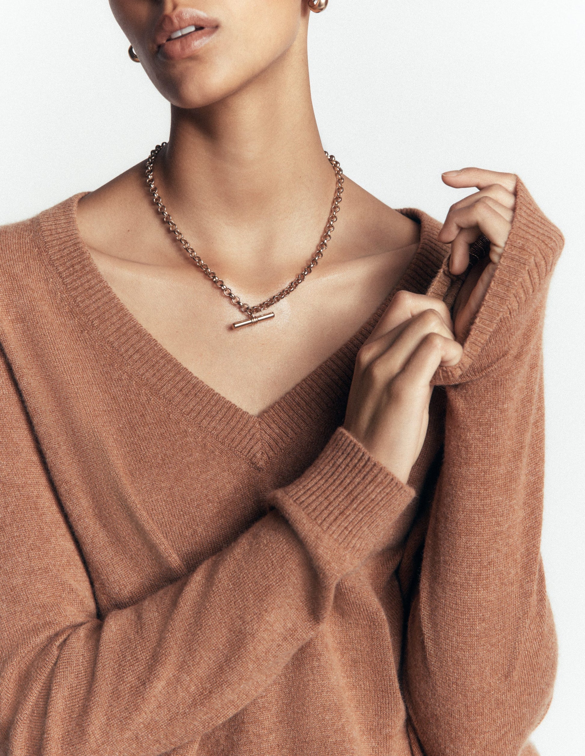 Elsie Cashmere V Neck Jumper-Warm Ginger-2
