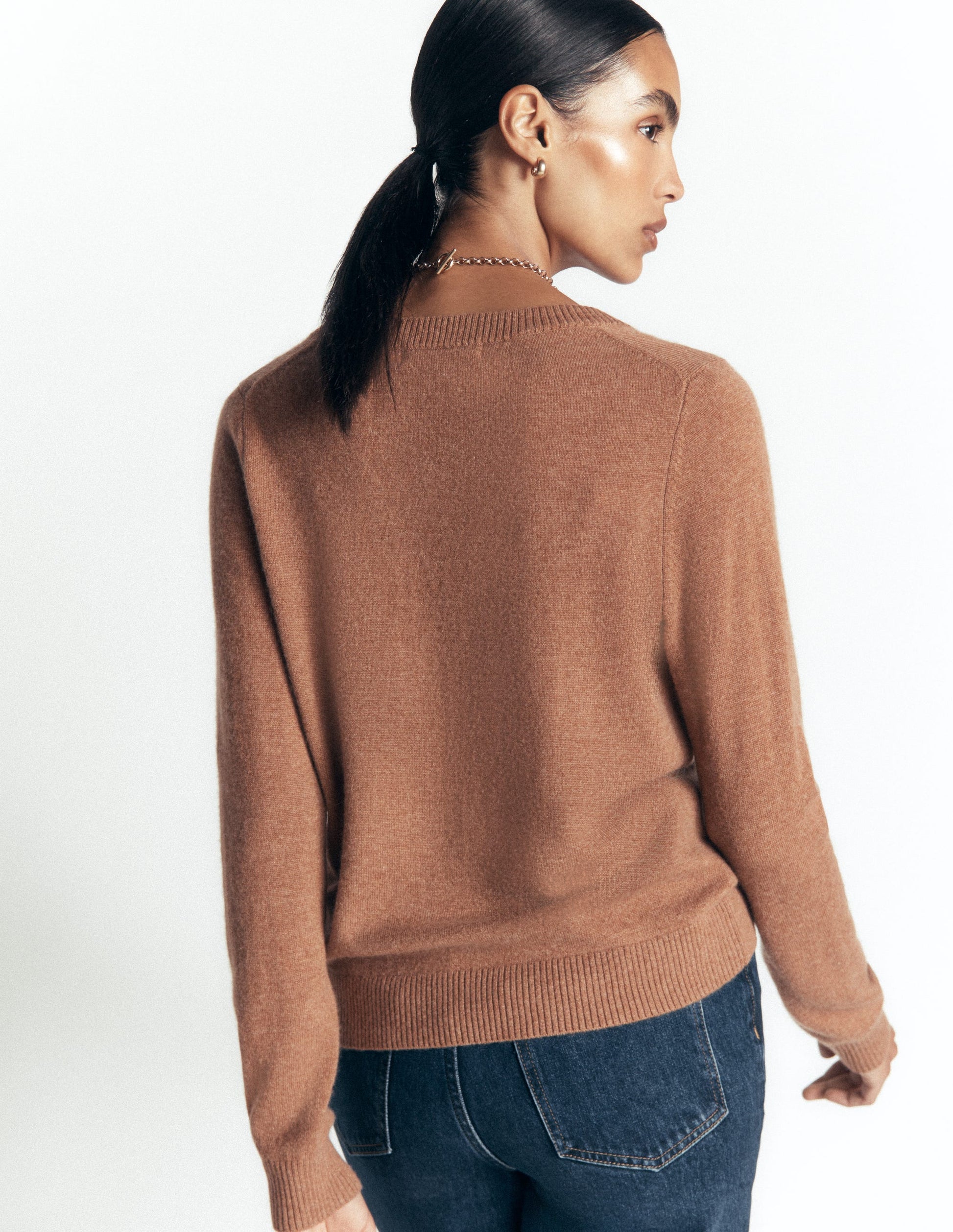 Elsie Cashmere V Neck Jumper-Warm Ginger-3