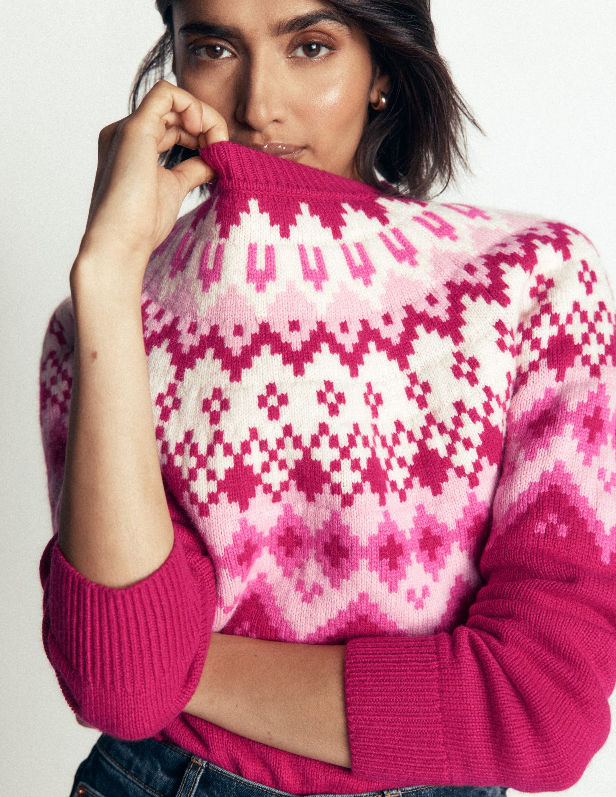 Pull Mae à motif jacquard-Bourgeon rouge chiné - Image 3