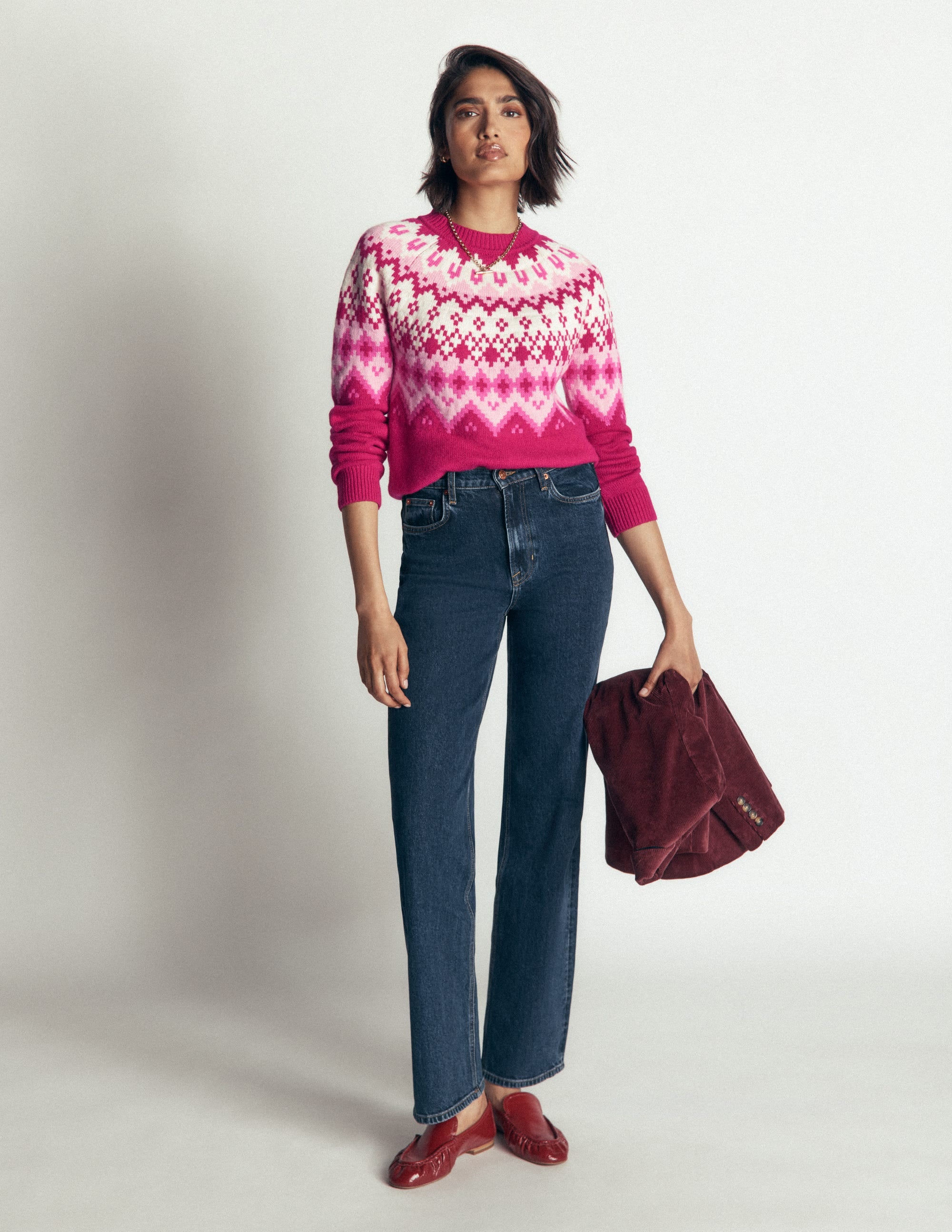 Pull Mae à motif jacquard-Bourgeon rouge chiné - Image 5