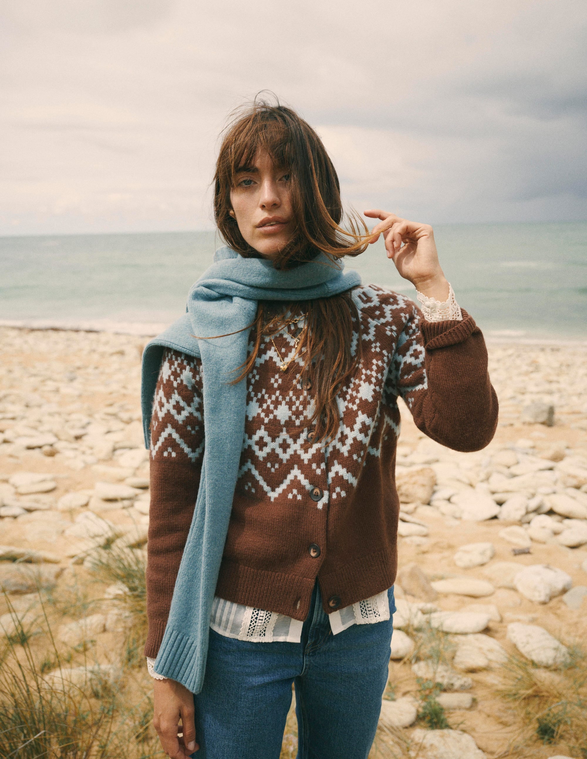 Mae Fair Isle Cardigan-Potting Soil - Image 1