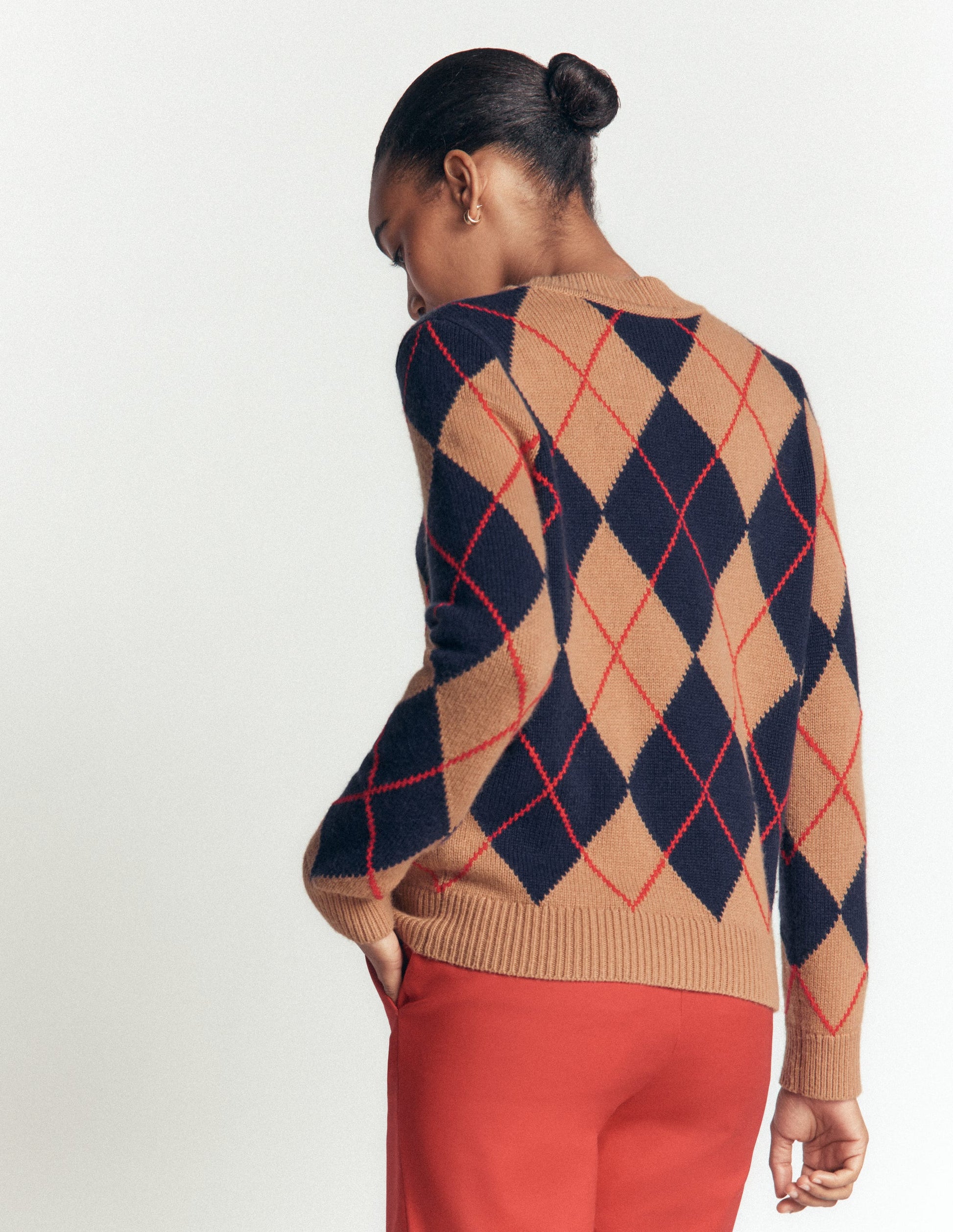 Jacquard-Pullover mit Verzierungen-Camel Meliert Argyle-5