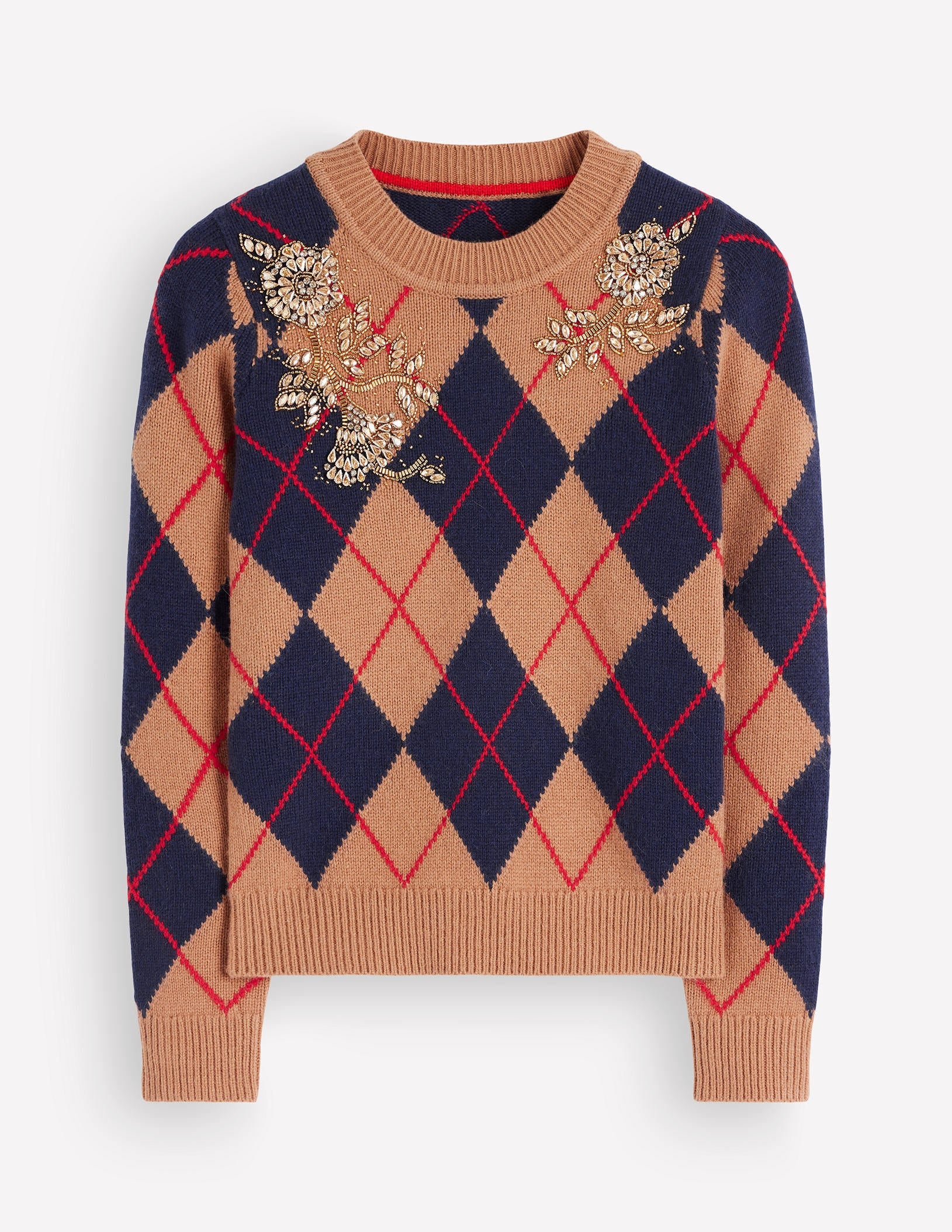 Jacquard-Pullover mit Verzierungen-Camel Meliert Argyle-9