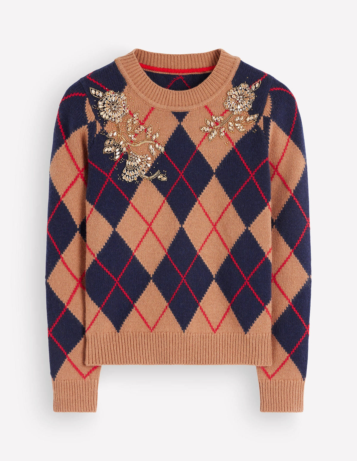 Jacquard-Pullover mit Verzierungen-Camel Meliert Argyle - Image 8