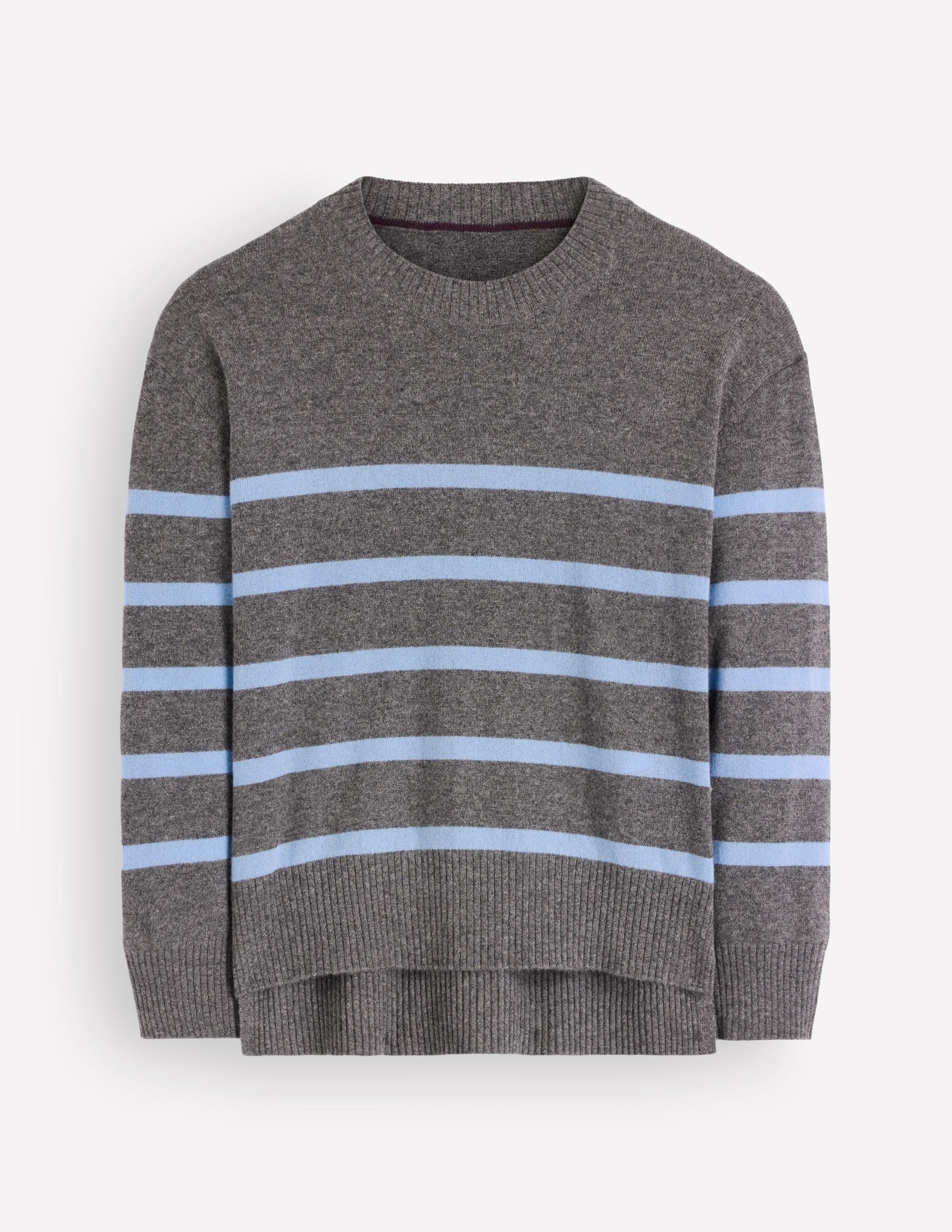 Fay Cashmere Crew Neck Jumper-Charcoal, Blue Stripe-6