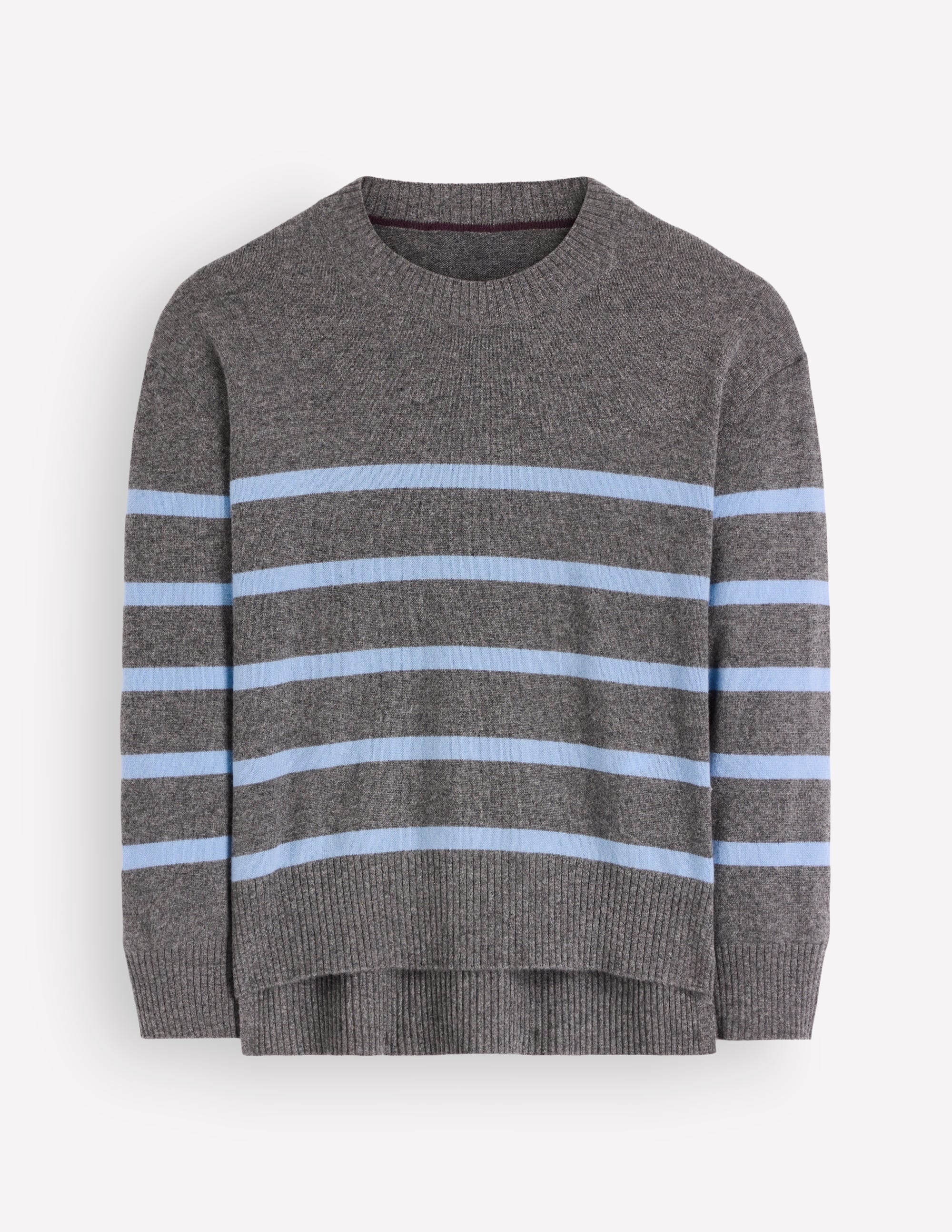 Fay Cashmere Crew Neck Jumper-Charcoal, Blue Stripe - Image 6
