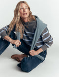 Fay Cashmere Crew Neck Jumper-Charcoal, Blue Stripe