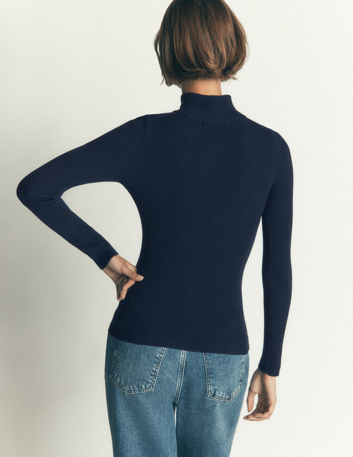 Zelda Rippstrickpullover mit Halbreißverschluss-Marineblau - Image 3