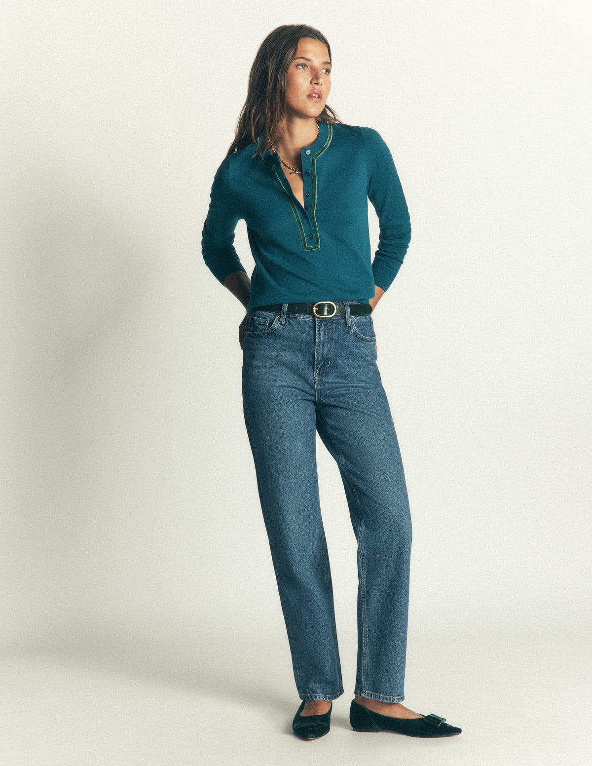 Violet Henley-Shirt mit Samtbesatz-Tintenblau-4
