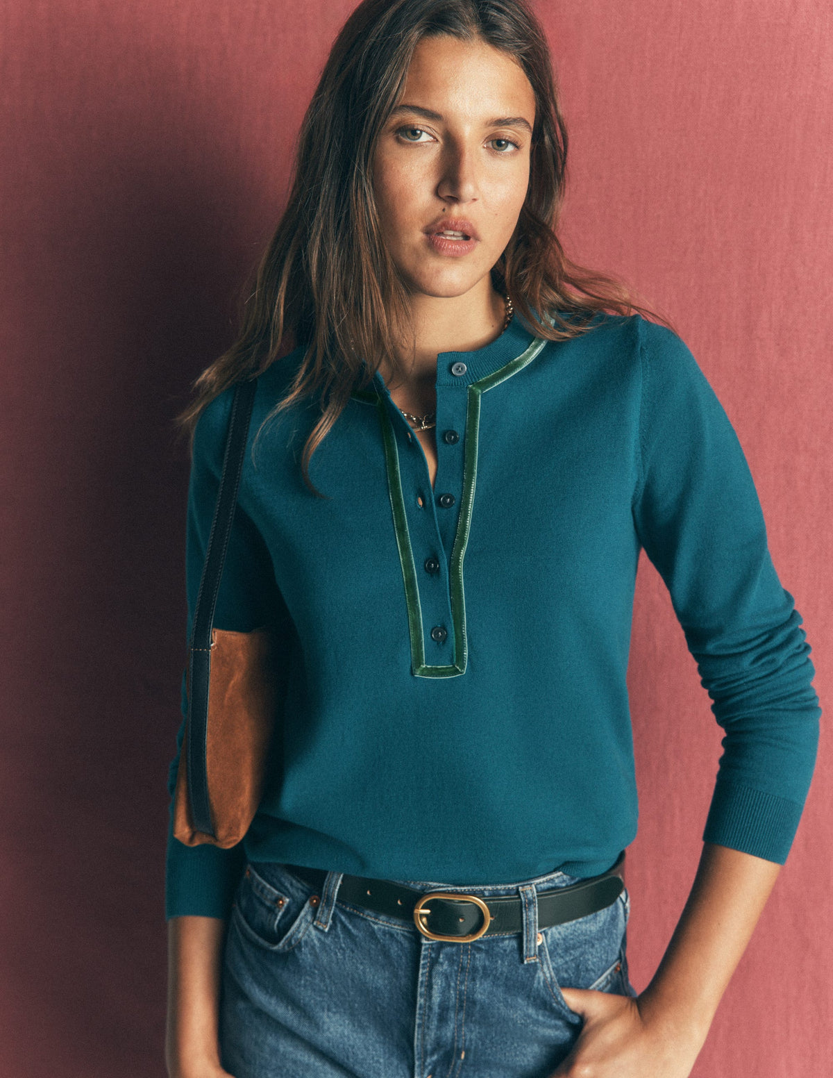 Violet Henley-Shirt mit Samtbesatz-Tintenblau - Image 5