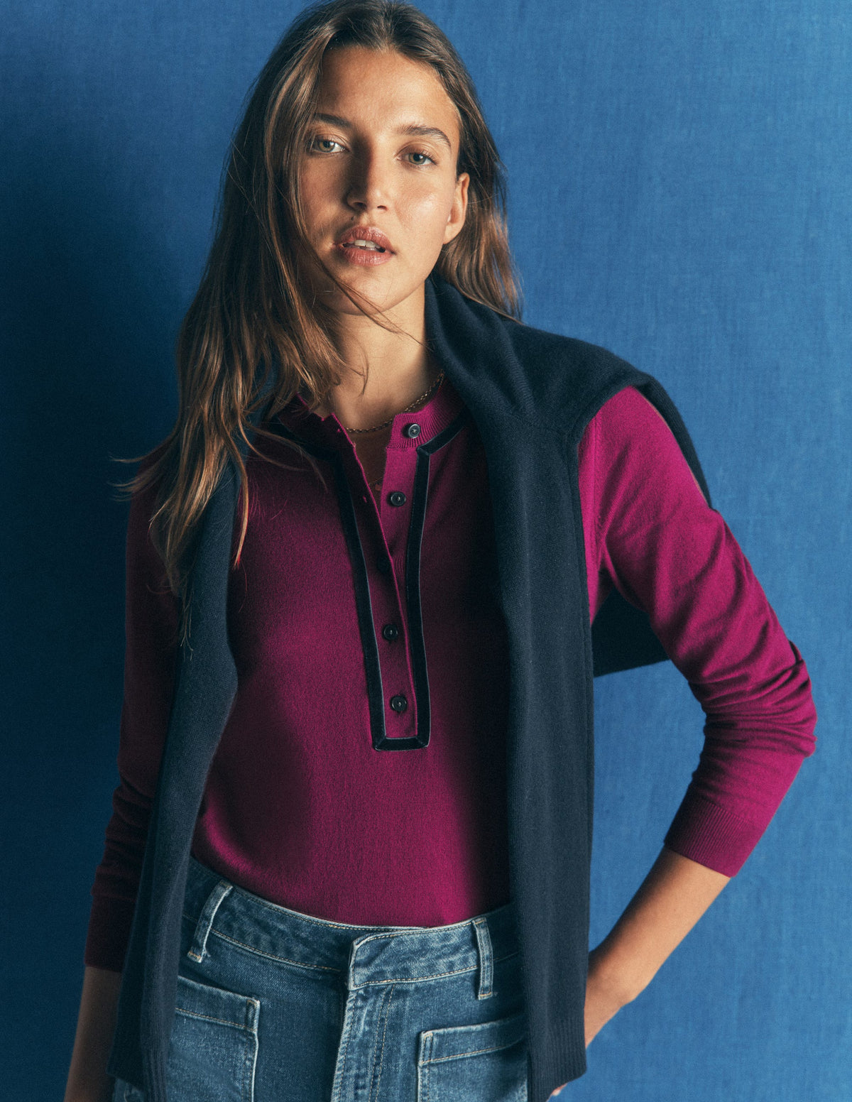 Violet Henley-Shirt mit Samtbesatz-Multi Lace - Image 1