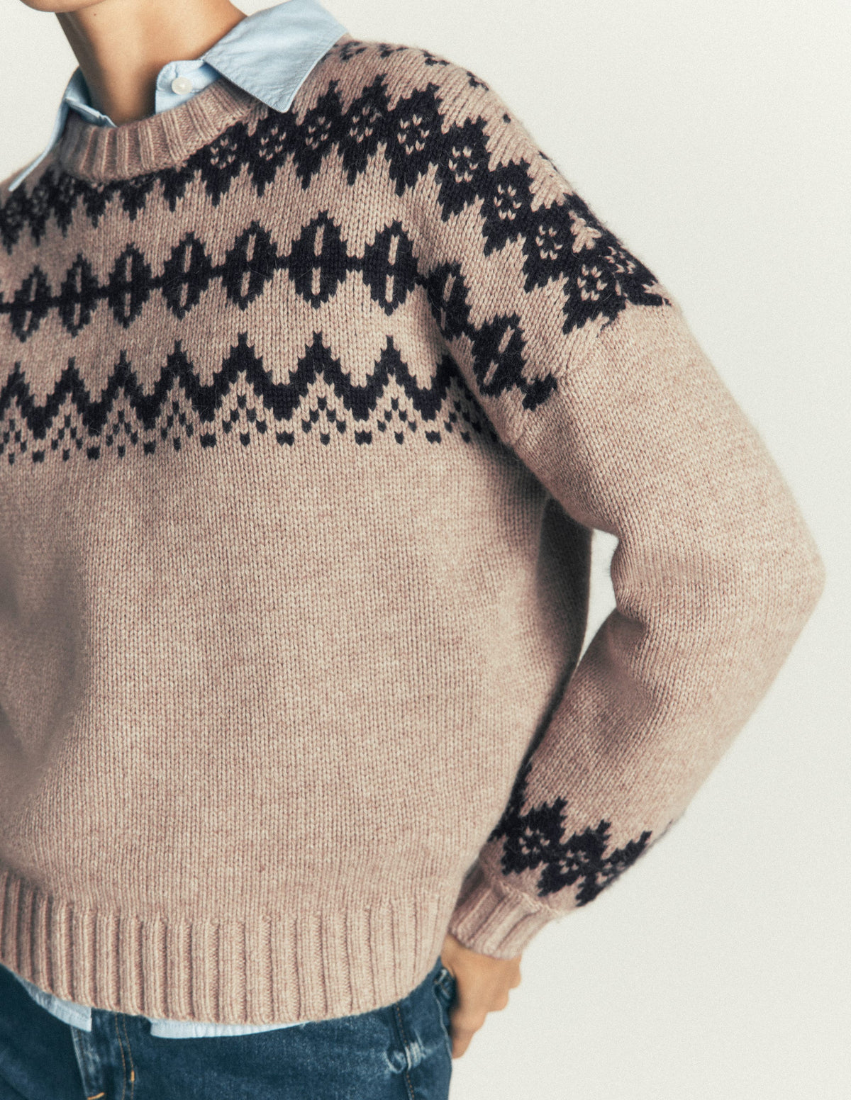 Breiter Fair-Isle-Pullover-Chinchilla Meliert, Fair-Isle-2