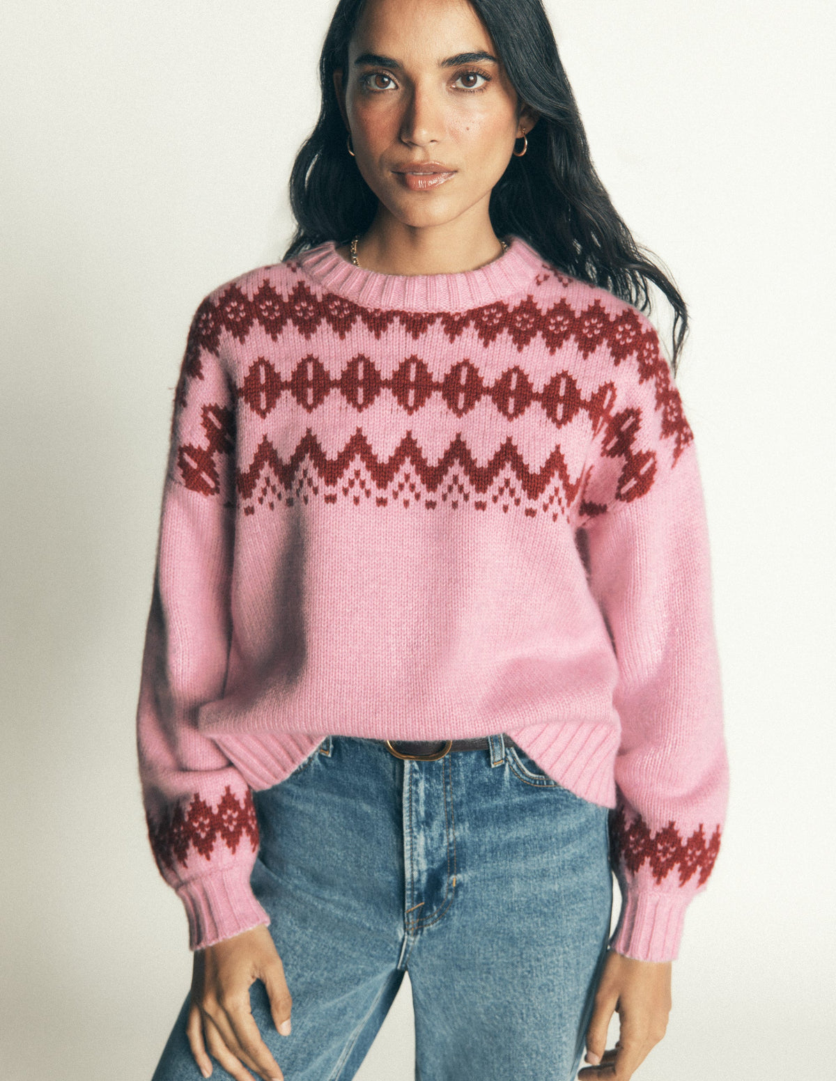 Breiter Fair-Isle-Pullover-Frühlingsblütenrosa, Fair-Isle - Image 4
