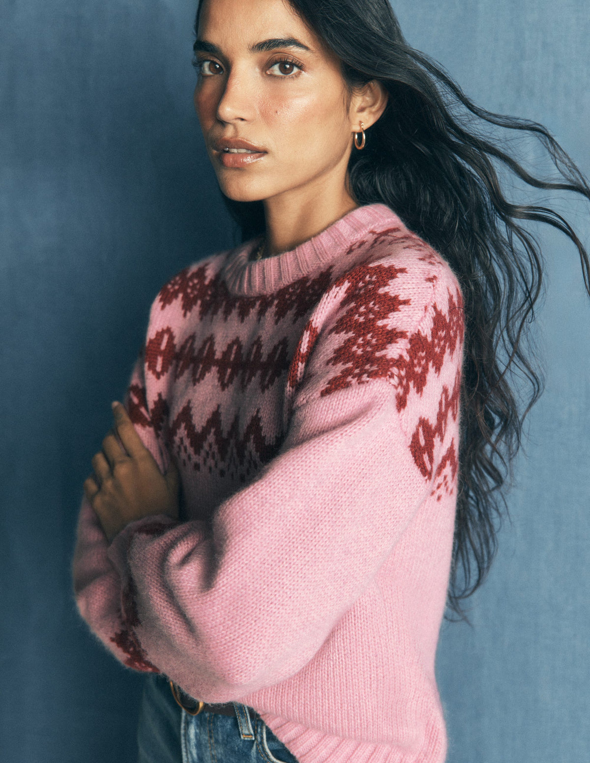 Breiter Fair-Isle-Pullover-Frühlingsblütenrosa, Fair-Isle-6