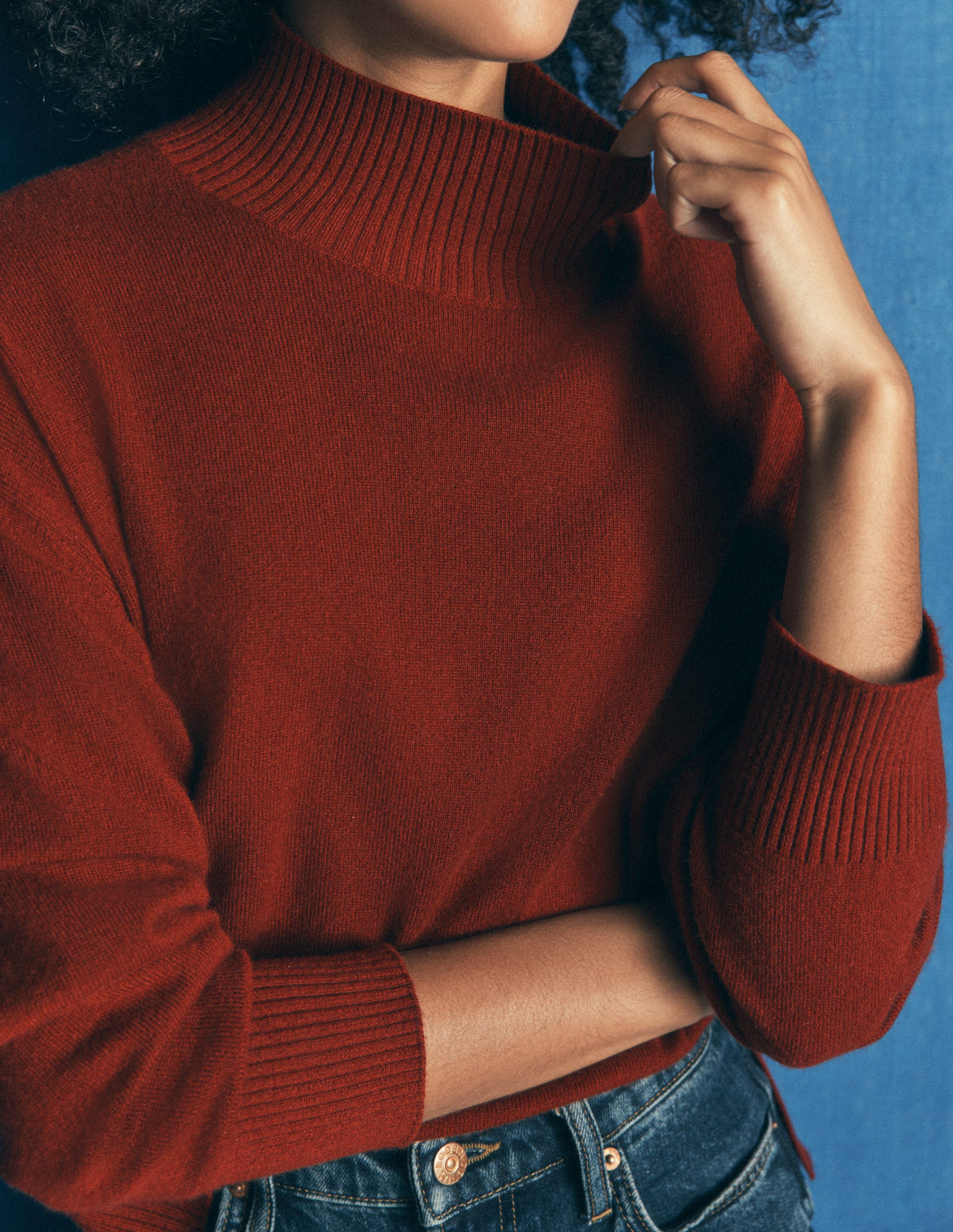 Fay Hochgeschlossener Kaschmirpullover-Braun-Orange - Image 5