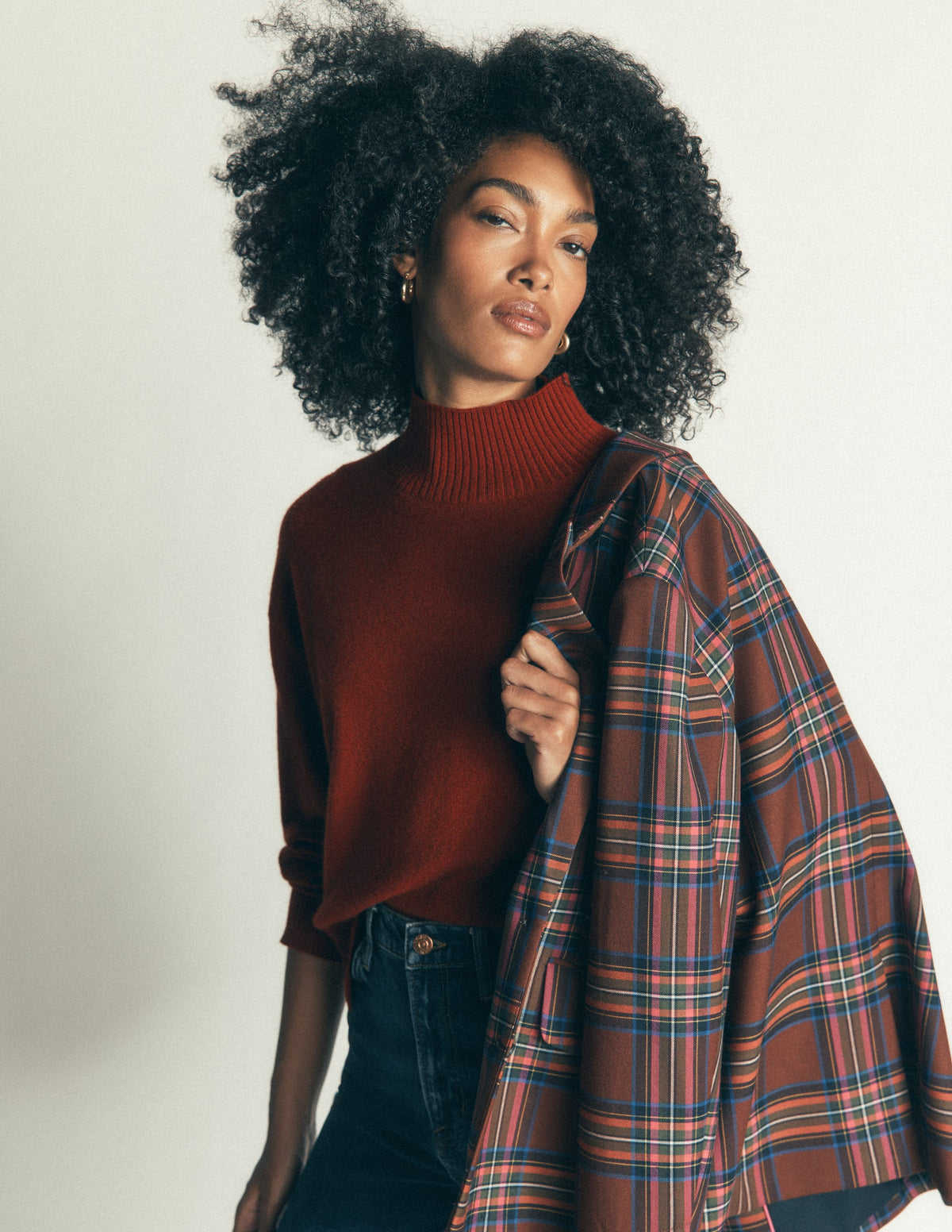 Fay Hochgeschlossener Kaschmirpullover-Braun-Orange - Image 6