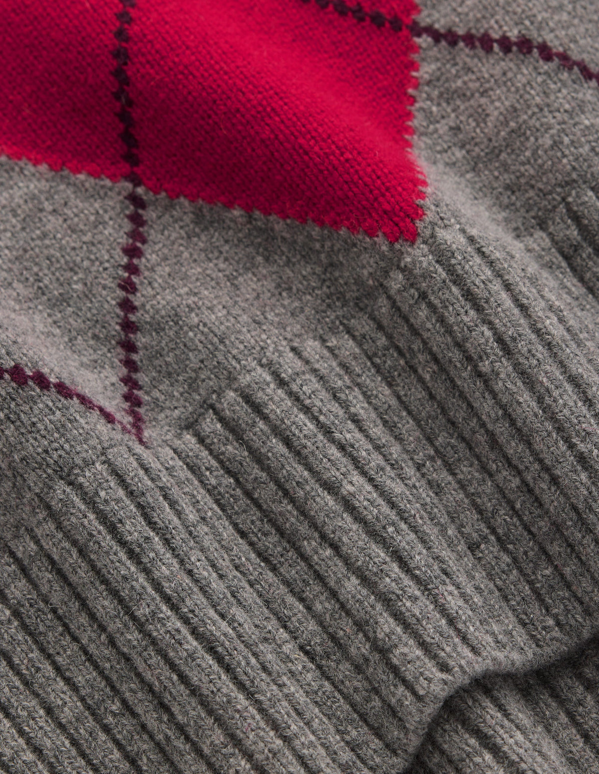 Marta Langer Merino-Pullover-Grau, Rot, Rosa Argyle-7