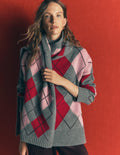 Marta Langer Merino-Pullover-Grau, Rot, Rosa Argyle