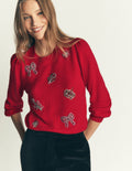 Ria Verzierter Strickpullover-Rot, Weihnachten