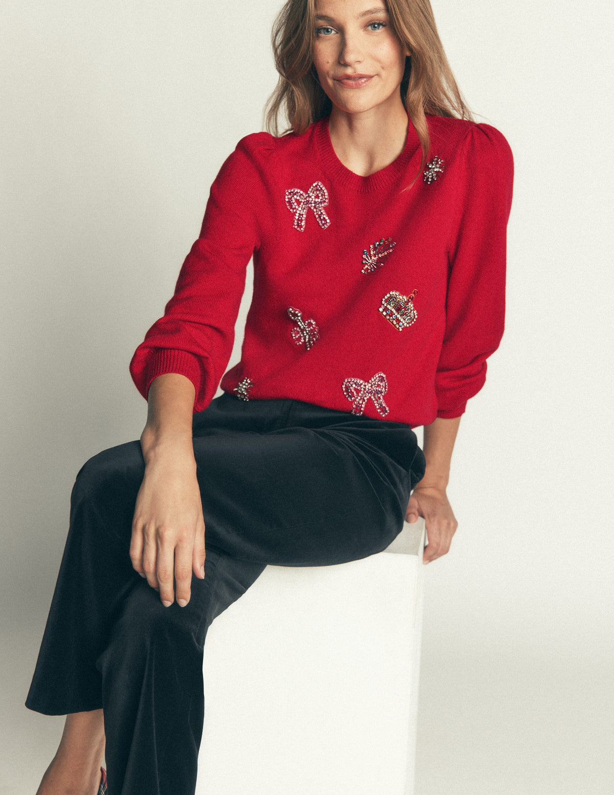 Ria Verzierter Strickpullover-Rot, Weihnachten - Image 4