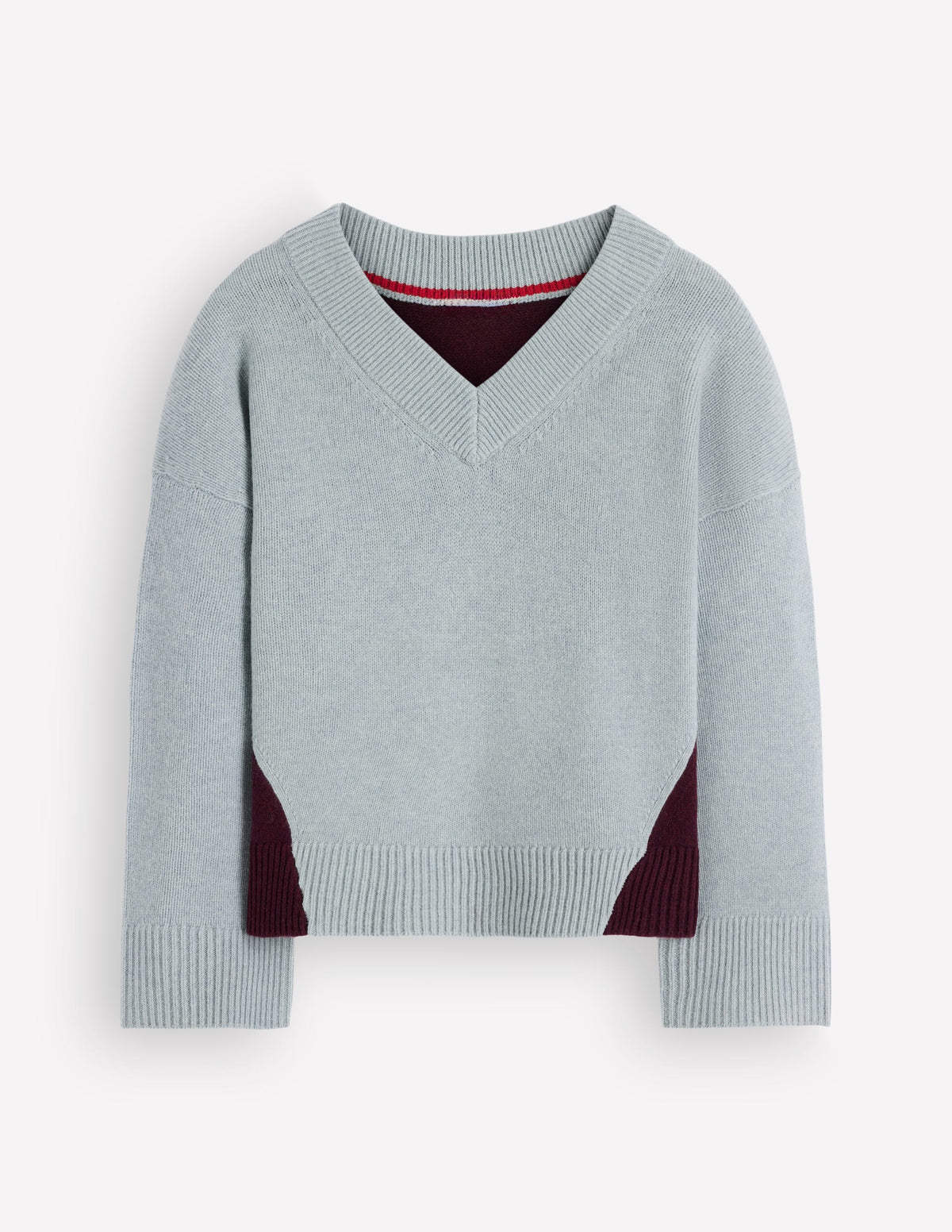 Marta Merino-Pullover mit V-Ausschnitt-Meeresdunst-Blau Color Blocking-5