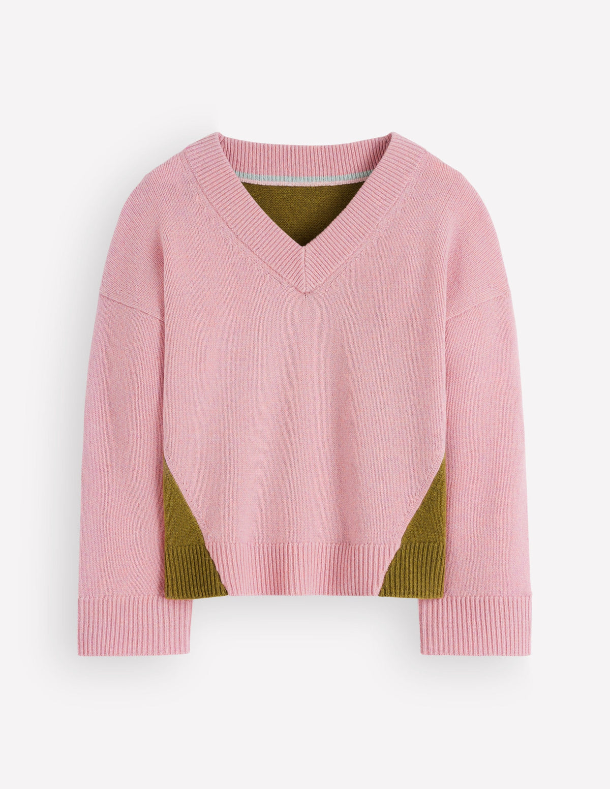 Marta Merino-Pullover mit V-Ausschnitt-Rosé, Grün Color Blocking - Image 7