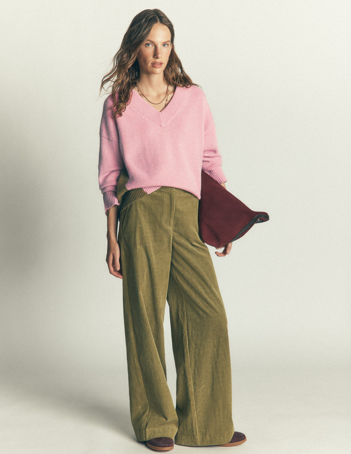 Marta Merino-Pullover mit V-Ausschnitt-Rosé, Grün Color Blocking-5