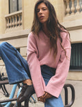 Marta Merino-Pullover mit V-Ausschnitt-Rosé, Grün Color Blocking