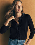 Violet Strickjacke mit Samtbesatz-Schwarz