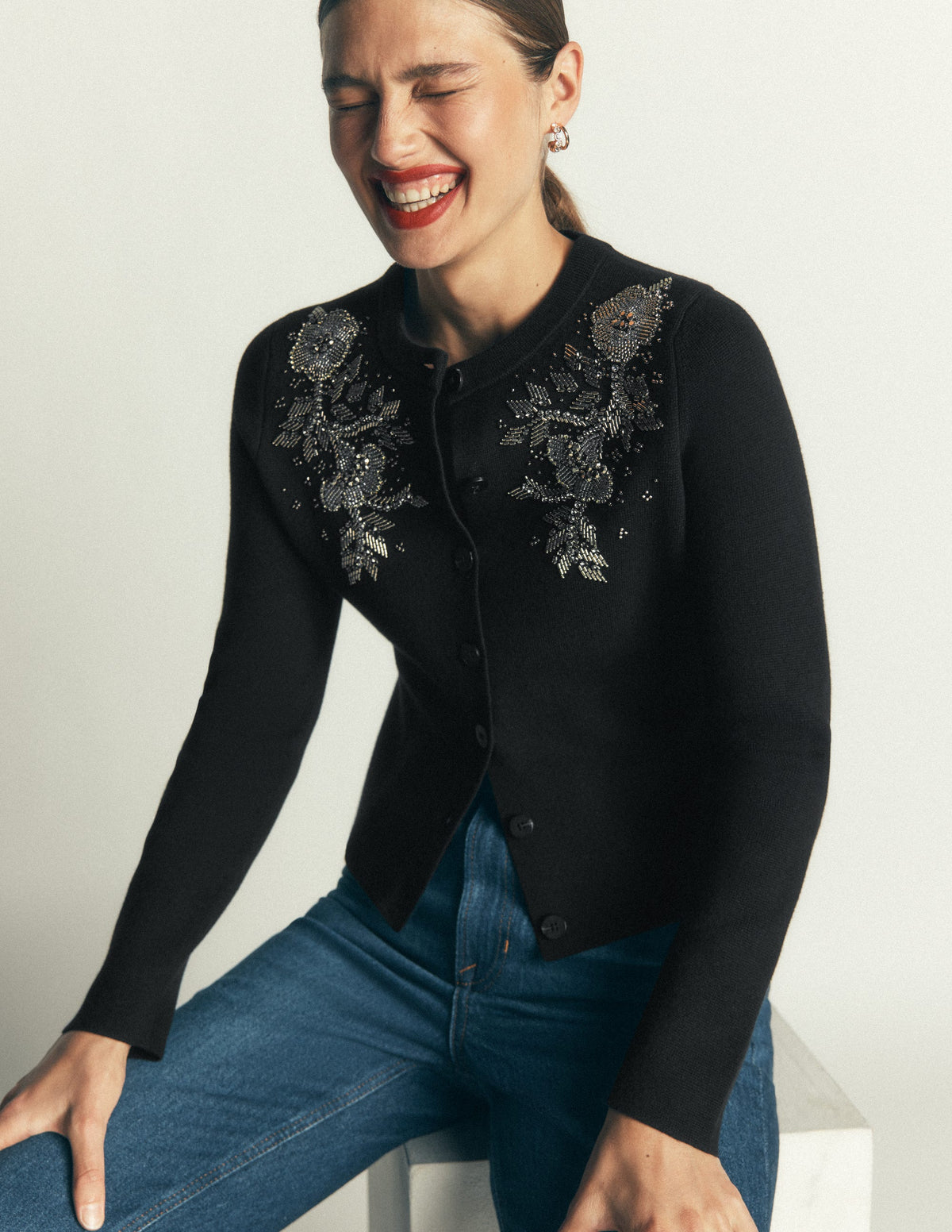 Verzierte Strickjacke-Schwarz-1