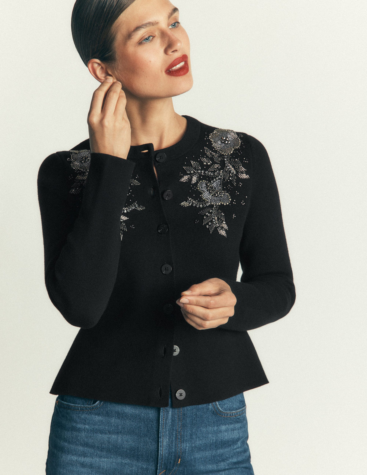 Verzierte Strickjacke-Schwarz-4