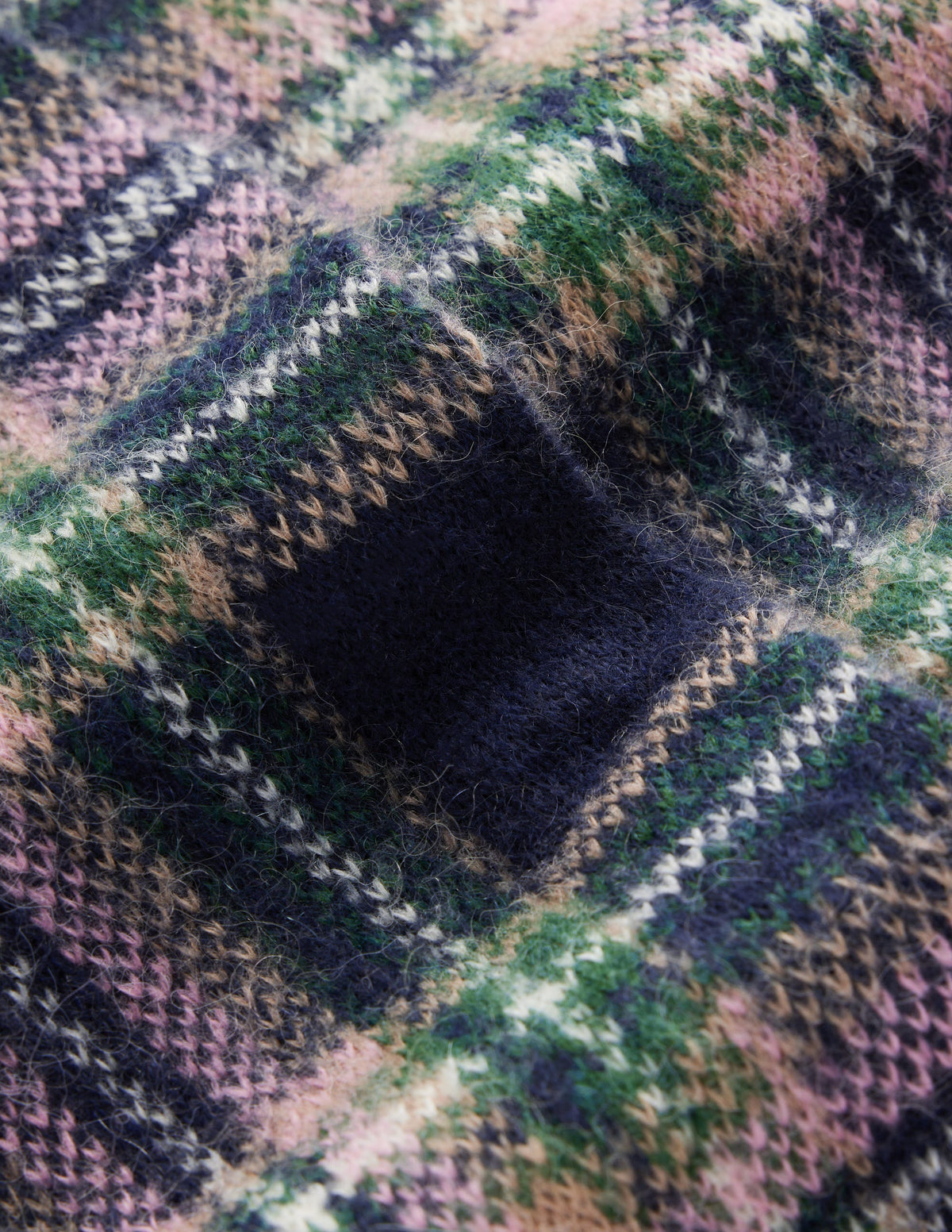 Flauschige Jacquard-Strickjacke-Marineblau, Grün und Rosa Kariert-8