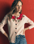 Mae Originelle Strickjacke-Naturweiß, Stechpalmenkranz