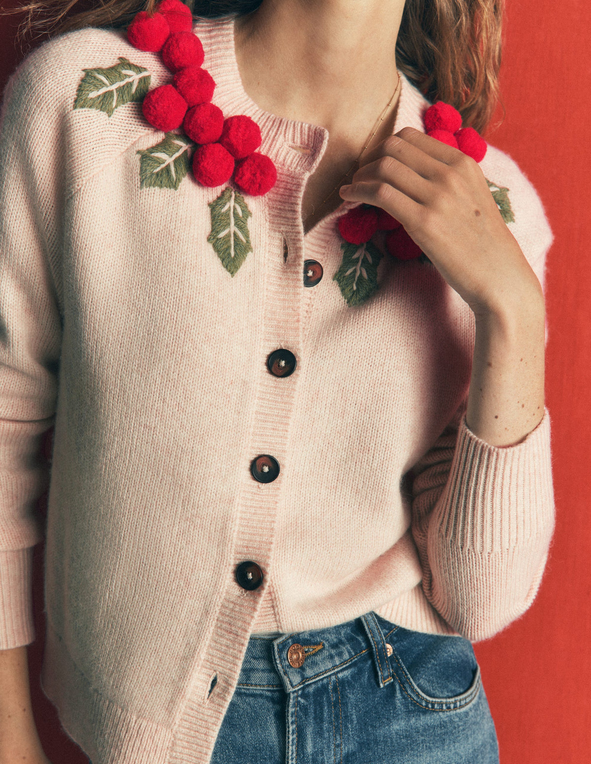 Mae Originelle Strickjacke-Naturweiß, Stechpalmenkranz-2