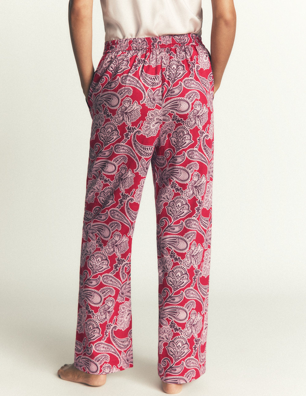 Bas de pyjama en coton-Motif floral rouge - Image 3