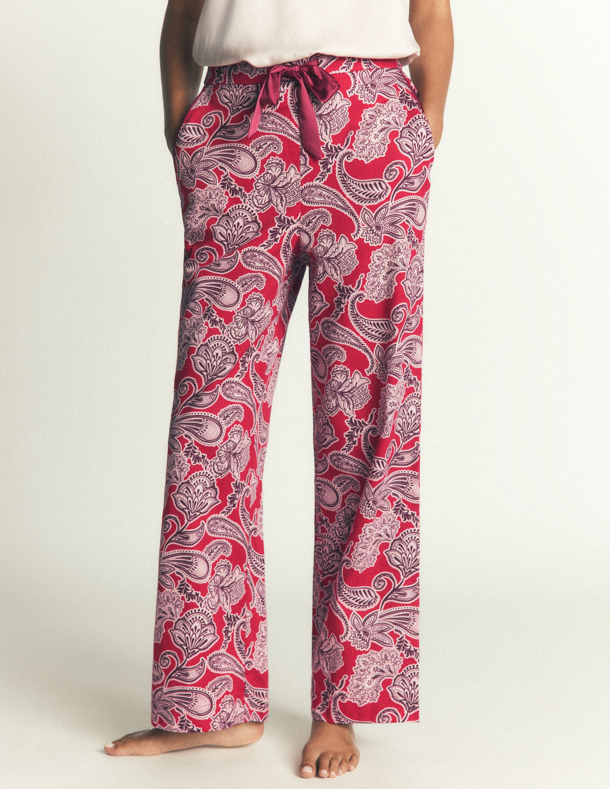 Bas de pyjama en coton-Motif floral rouge-4