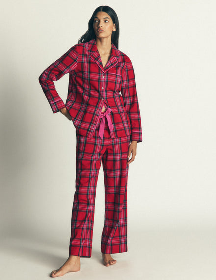Bas de pyjama en coton brossé-Carreaux rouges
