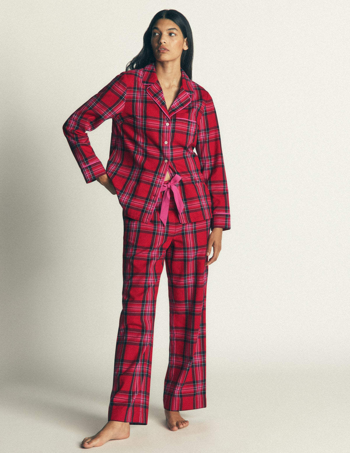 Brushed Cotton Pyjama Trousers-Red, Blue, Green Check Medium - Image 1