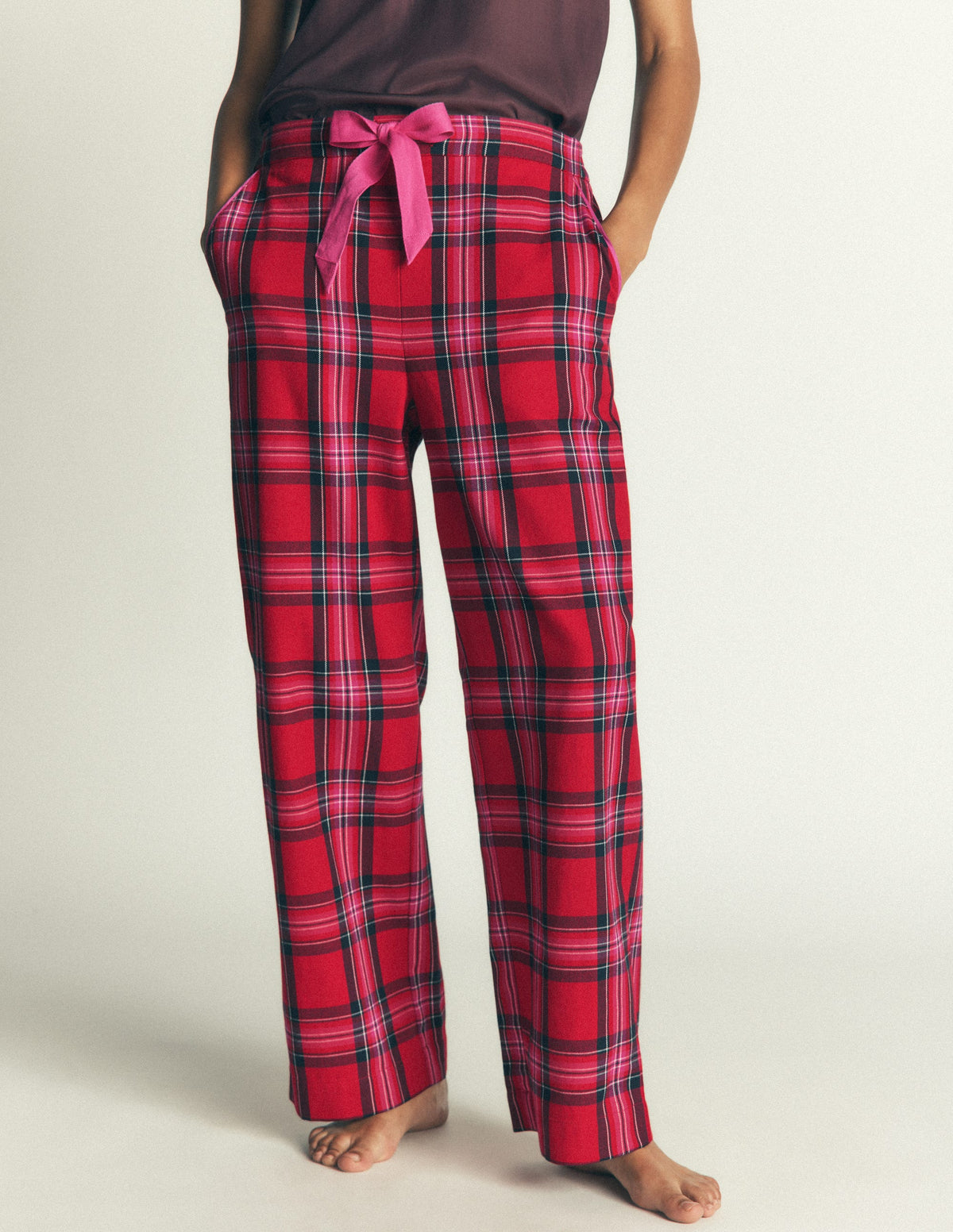 Bas de pyjama en coton brossé-Carreaux rouges - Image 4