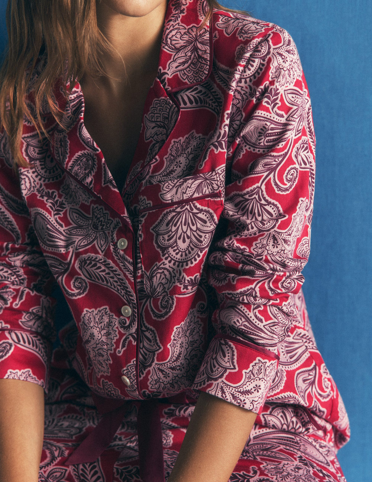Chemise de pyjama en coton-Motif floral rouge - Image 2