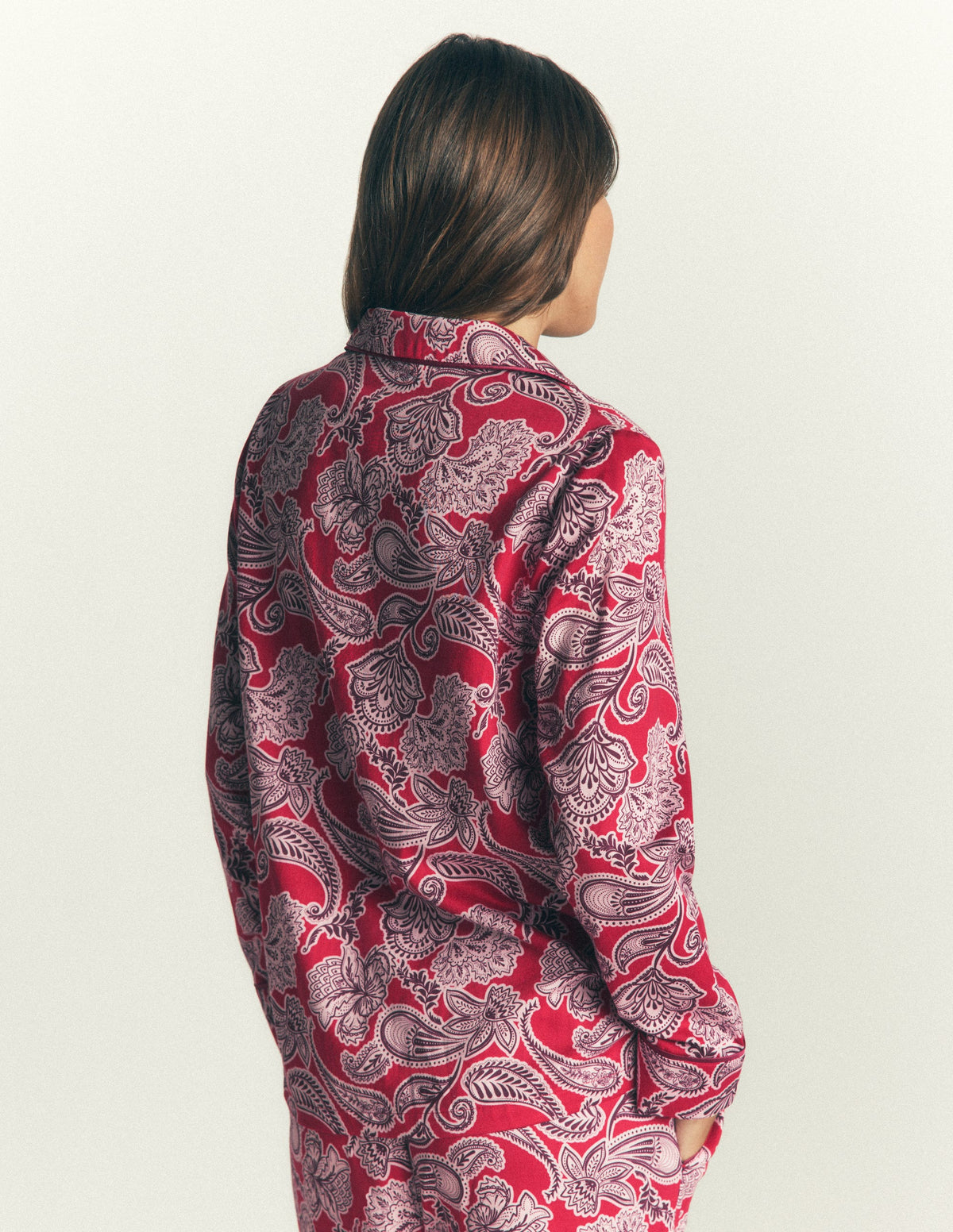 Chemise de pyjama en coton-Motif floral rouge - Image 3