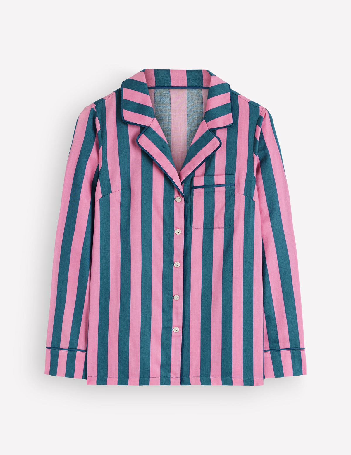 Schlafanzughemd aus Baumwolle-Rosa und Blau Streifen-5