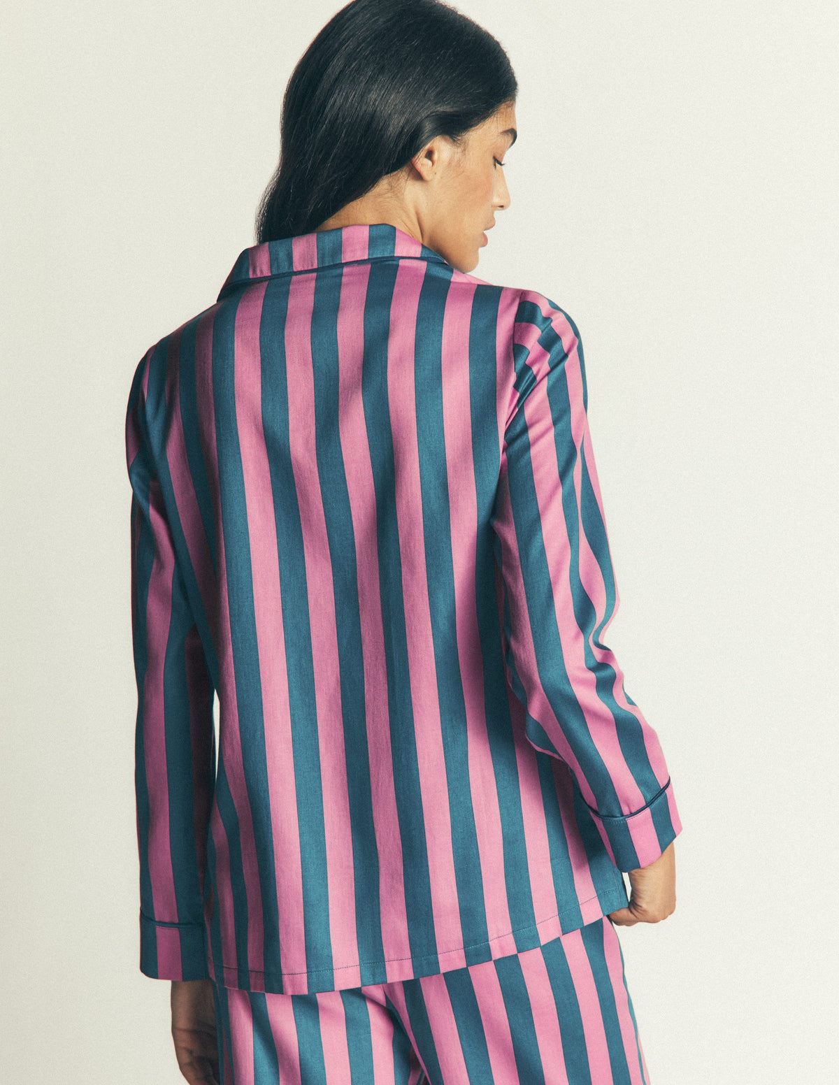 Schlafanzughemd aus Baumwolle-Rosa und Blau Streifen - Image 3