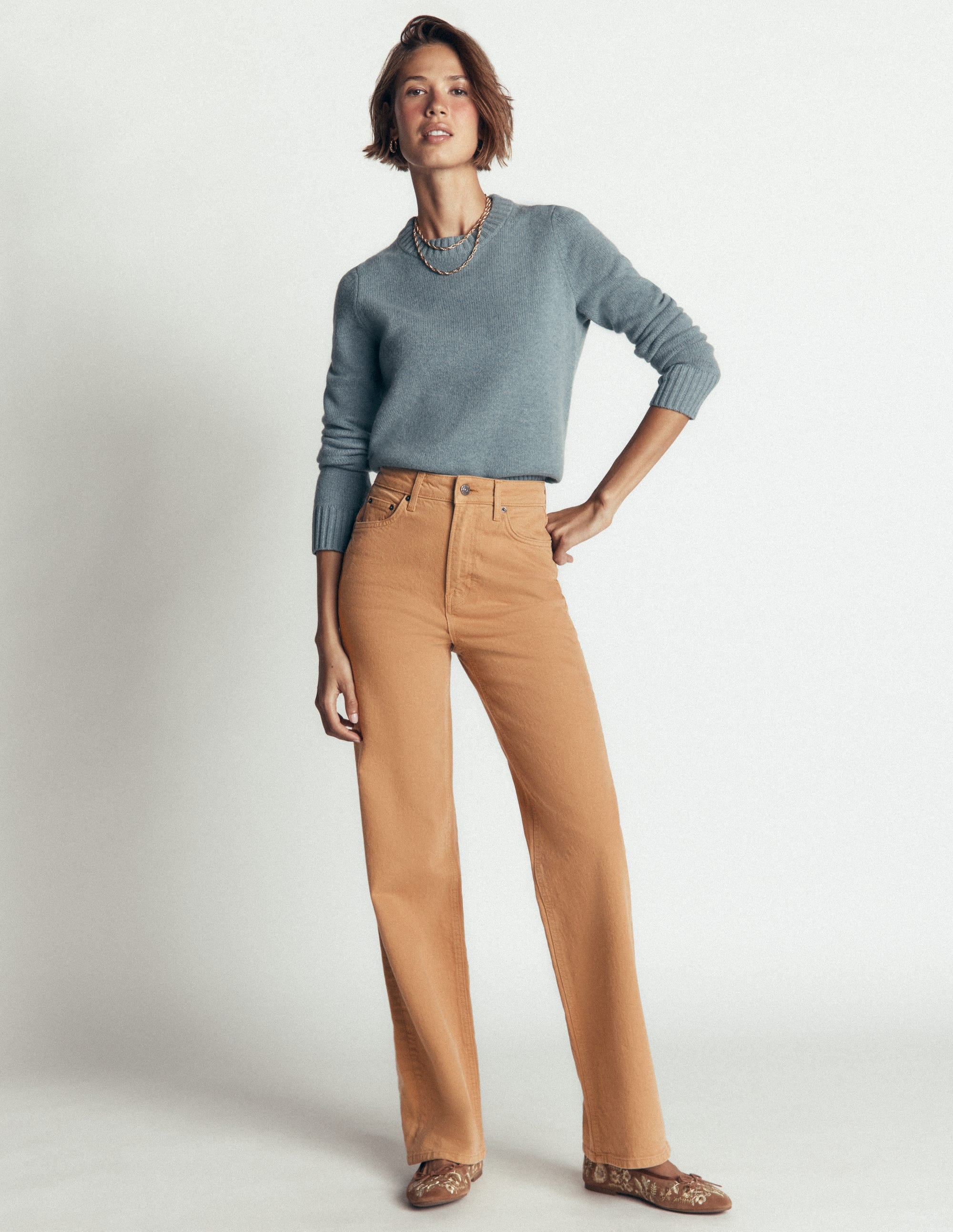 Jeans mit hohem Bund und geradem, weitem Bein-Kamelbraun - Image 1