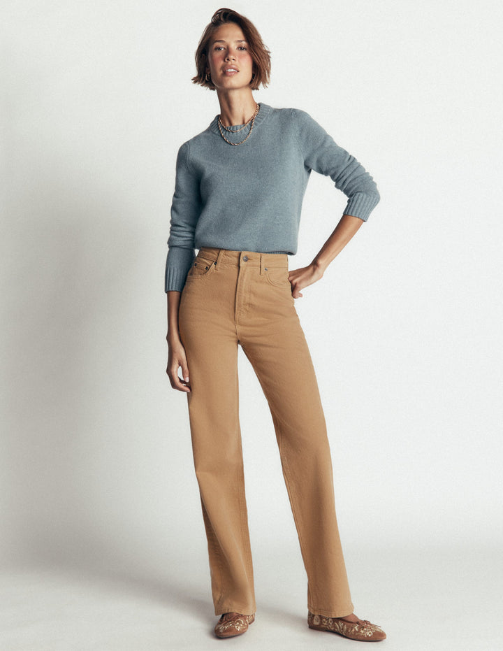 Jeans mit hohem Bund und geradem, weitem Bein-Kamelbraun