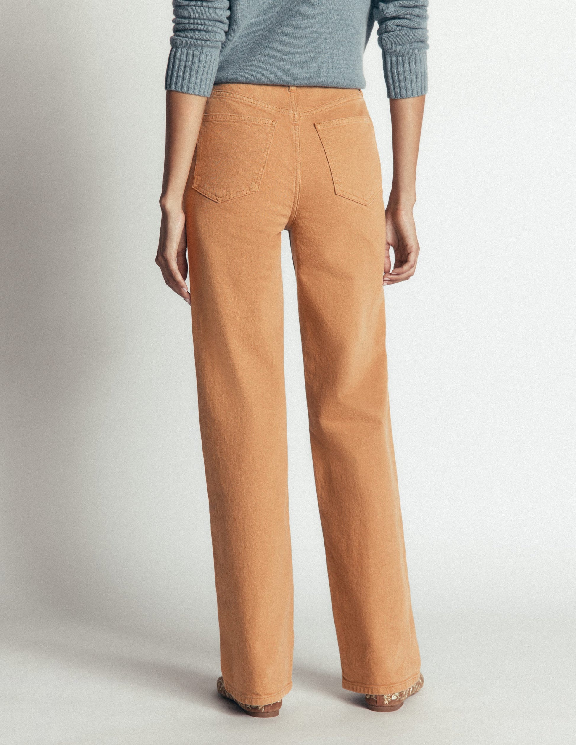 Jeans mit hohem Bund und geradem, weitem Bein-Kamelbraun-3